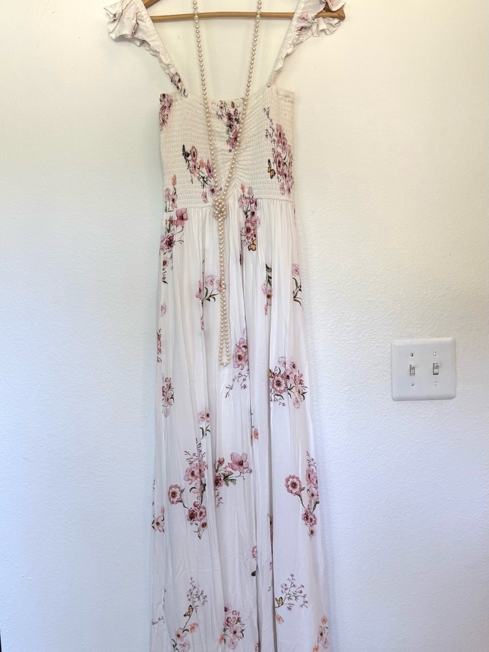 Plum Pretty Sugar Cream Maxi Dress with Pink Floral Print - Picture 4 of 10
